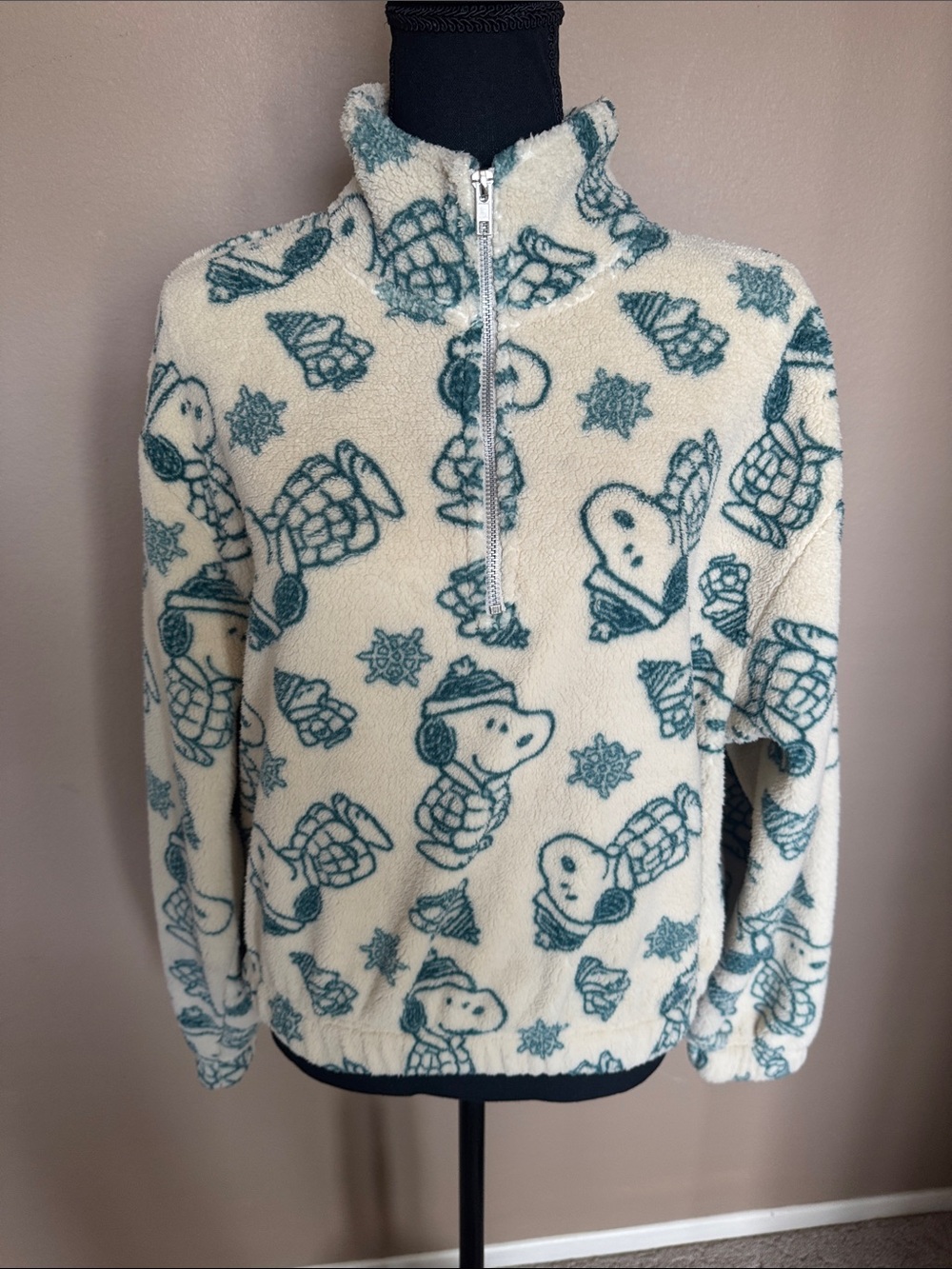 Peanuts Cream & Teal Snoopy Fleece Pullover